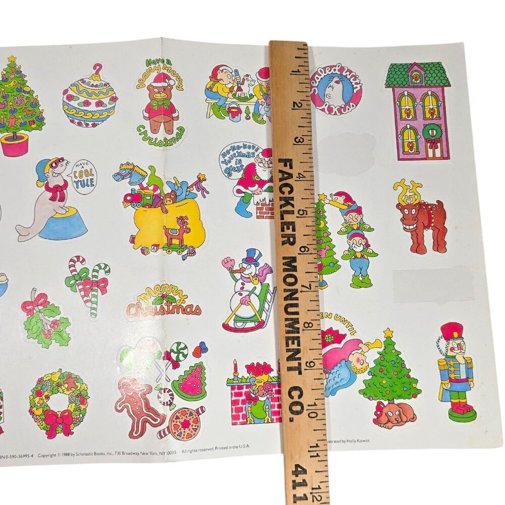 1988 Scholastic Merry Christmas Sticker Sheet Holly Kowitt Holiday Stickers VTG - Picture 10 of 11